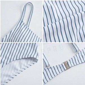 Women Striped Bikini Set High Waist Bottom <b>Crossed</b> Halter <b>Top</b> Twist Detail Spandex Polyester Swimwear - Product Image 4