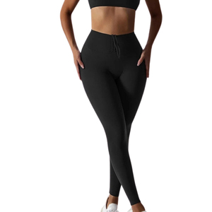 OEM ODM Women High Waist Drawstring Yoga <b>Leggings</b> Ultra Soft Stretch Fitness Gym Pants Wholesale Style - Product Image 5