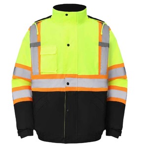 Chaqueta de Seguridad Impermeable de Alta Visibilidad ANSI Clase 1 Unisex Personalizada con Luz LED Intermitente, Diseño Transpirable y Bolsillos Inferiores Negros - Product Image 1