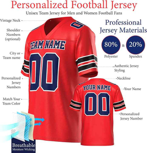 Top Trendy American Football Jersey Men's V-Neck Short Sleeve Red Team Name Custom Sublimated Print Moisture Wicking Polyester - Product Image 2