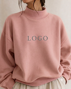 Sudadera Oversize de Cuello Alto para Mujer, con Estampado de Letras Rosas, Manga Larga, Tejido de Algodón, para Otoño - Product Image 1