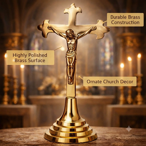 Gran Cruz Sagrada de Jesucristo en Latón Puro con Acabado Dorado Vintage para Decoración del Hogar, Sala de Oración, Altar de Iglesia y Regalos Religiosos - Product Image 4