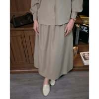 Rok Pensil Midi High-Waist Esme dengan Belahan, Denim Solid, Gaya Kasual