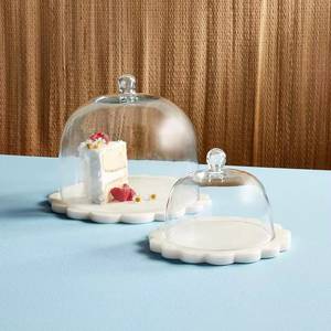 Support à gâteau rond à deux niveaux en plastique blanc avec poignée en métal noir pour desserts - Product Image 6