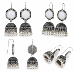 Monalisa Oxidized <b>Silver</b> Jhumka <b>Earrings</b> | Handmade Ethnic <b>Dangle</b> <b>Earrings</b> for Women | Wholesale Jewelry Manufacturer - Product Image 5