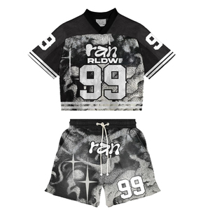 Conjunto de Ropa Urbana con Estampado por Sublimación, Camiseta de Manga Corta con Cuello en V, Pantalones Cortos con Cordón, para Hombre Adulto, Ropa Casual de Verano, Ligera y Ecológica - Product Image 1