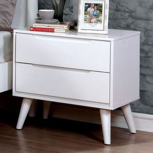 Mid Century Modern 1pc Solid Wood Nightstand White Color with <b>Round</b> Tapered Legs 2 Drawers <b>Bedside</b> <b>Table</b> for Bedroom Furniture - Product Image 3