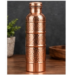 Bouteille d'eau en cuivre pur avec finition martelée, design vintage, portable, pour les voyages - Product Image 2