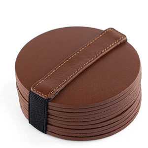 Sous-verres ronds en cuir pleine fleur Brute Strength, lot de 10, sous-verres pour verres, sous-verres pour boissons avec support - Product Image 1
