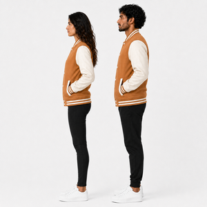 Blouson universitaire unisexe en laine/viscose, style bomber d'hiver, avec col montant à boutons-pression, logo frontal, décontracté, résistant au vent, personnalisable - Product Image 3