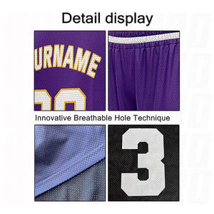 Maillot de basket personnalisé pour hommes, ensemble de vêtements de sport entièrement sublimé, respirant, design athlétique, violet, blanc, jaune, équipe personnalisée - Product Image 4