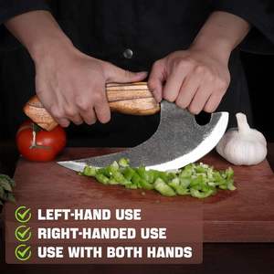 Hache à pizza forgée à la main, style viking, personnalisée OEM, avec manche en bois, acier au carbone, étui en cuir, meilleur article cadeau - Product Image 1