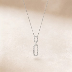 Collar con Colgante de Doble Eslabón de Diamantes Redondos de 0.148CT en Oro Blanco de 9K al por Mayor para Mujer, Joyería Fina Geométrica OEM - Product Image 1