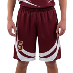 Ensemble d'uniformes de basketball personnalisés pour hommes, bordeaux et blanc, maillot sans manches à col rond, short avec bordure à rayures incurvées, numéro d'équipe, kit de vente en gros - Product Image 6