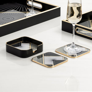 Luxury Black And Gold Geometric Square <b>Drink</b> <b>Coasters</b> With Holder For Home Bar Dining And Premium Table Styling Use From India - Product Image 3
