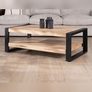 Mesa de centro Vandana Golden Element de 120 cm con doble tablero de metal y madera Montreal - Product Image 1