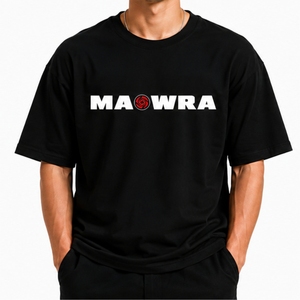 Camiseta negra de manga corta para hombre de Mawra con estampado de letras en la parte delantera, cuello redondo, estilo casual, transpirable, para unisex. - Product Image 1