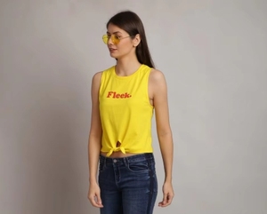 Débardeur jaune sans manches pour femme, col rond, en coton tricoté, décontracté, idéal pour l'été – Meilleure vente - Product Image 6