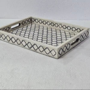 Bandeja de servir hecha a mano con incrustaciones de hueso, vajilla moderna de lujo para mesa de cocina, bandeja decorativa premium para té y café - Product Image 1