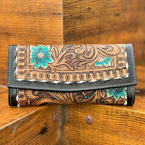 Portefeuille à rabat en cuir usiné pour femmes portefeuille à bracelet en cuir véritable cousu à la main portefeuille de carte de crédit pochette Western Buck Stitch - Product Image 2