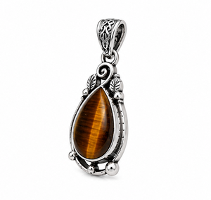 Pendentif en argent œil de tigre naturel, collier en argent sterling, bijoux en pierre précieuse marron, pendentif bohème pour homme et femme - Product Image 2
