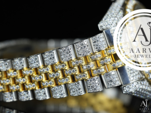 Montre analogique de luxe bicolore en zircon cubique avec bracelet incrusté de diamants, bracelet en acier inoxydable de 16 mm, cadran à échelle mixte, idéale pour un cadeau de fête - Product Image 5