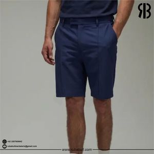 Shorts Bermuda en coton bleu marine uni pour homme, taille élastique, décontractés, respirants, taille mi-haute avec poches, unisexe - Product Image 3