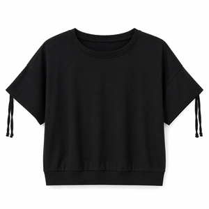 Camiseta Corta Premium de Cuello Redondo para Mujer con Lazos Ajustables en las Mangas, de Algodón Suave, Estilo Casual, Diseño Personalizado OEM/ODM - Product Image 3