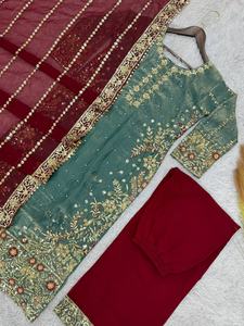 Présentation de la nouvelle collection spéciale Eid, design fantaisie, broderie lourde, travail de paillettes, salwar kameez traditionnel - palazzo, faux georgette lourd, motif - Product Image 6