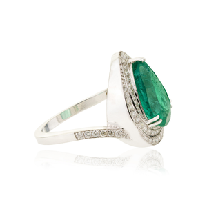 Gorgeous Luxury 3.74 Ct. Zambian Emerald & Diamond Double Prong Set Gemstone <b>Statement</b> Wedding <b>Ring</b> 18K White Gold Jewelry - Product Image 5