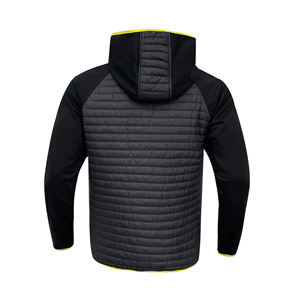 Veste matelassée à capuche, manches longues, fermeture éclair, noire avec bordure vert lime, légère, pour l'automne - Product Image 3