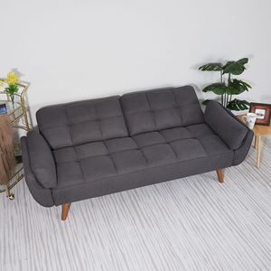 Divano Letto Convertibile Grigio Scuro da 75 Pollici con Braccioli Svasati, Stile Quadrato, Rivestimento in Tessuto per Soggiorno, Imbottitura in Schiuma - Product Image 6
