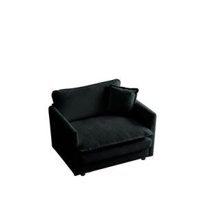 Poltrona Comoda in Tessuto Ciniglia Nera per Soggiorno, Sedia Singola Profonda per Lettura con 1 Cuscino Decorativo, Divani Imbottiti - Product Image 3