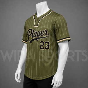 Maillot de baseball personnalisé Wida Sports pour homme, impression sublimée, 100 % polyester, col en V, manches courtes, uniforme rayé, coupe régulière adulte - Product Image 3