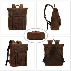 Waterproof Genuine Cow Leather <b>Backpack</b> Anti-Theft Vintage <b>Laptop</b> Rucksack for <b>Work</b> and Travel LBP-0444 - Product Image 5