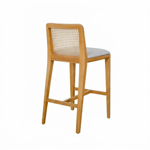 Wholesale Oscar Premium Solid Teak Wood Scandinavian Monroe Upholstered Rattan <b>Stool</b> Bar Chair <b>Cushioned</b> Seat Cane Back Durable - Product Image 2