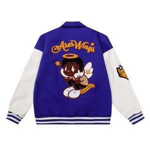 Veste de sport violette pour homme avec patchs lettres brodés, col rabattu, style preppy, vêtement d'automne - Product Image 6