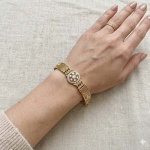 Pulsera Ajustable Tradicional Festiva Étnica Chapada en Oro con Perlas de Piedra Pota para Mujer, Elegantes Pulseras de Moda - Product Image 1