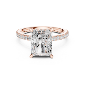 Bague de fiançailles en moissanite taille radiant de qualité supérieure, en argent plaqué or rose avec bande pavée, bague solitaire pour elle - Product Image 1