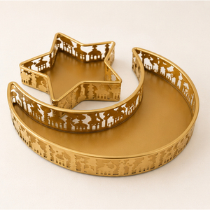 Luxury <b>Gold</b> Moon and Star Shaped <b>Serving</b> <b>Tray</b> Set for Ramadan Kareem Decoration Metal Eid Mubarak Dessert Pastry Platter - Product Image 1
