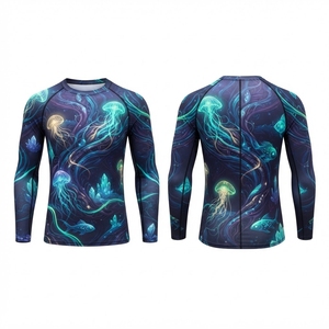 เสื้อรัดรูปแขนยาวสำหรับผู้ชาย ลายพิมพ์แบบ Heat-Transfer ป้องกันรังสียูวี UPF50 ลายแมงกะพรุน เสื้อกีฬา โพลีเอสเตอร์/สแปนเด็กซ์ - Product Image 1