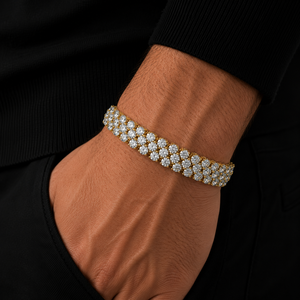 Bracelet tennis en or pur 10K 14K avec diamants de laboratoire taille ronde en grappe DEF VVS, bracelet multi-rangs pour femme, bijoux fins - Product Image 2