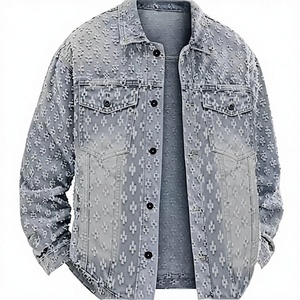 Servicios OEM, Chaqueta Vaquera Personalizada para Hombre con Lentejuelas Desgastadas, 100% Algodón, Chaqueta Jacquard para Hombre - Product Image 1
