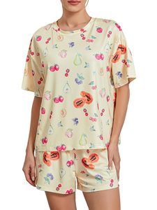 100% Cotton <b>Women's</b> Summer <b>T</b> <b>Shirt</b> & <b>Shorts</b> <b>Set</b> Printed 2 Piece Home Wear Casual Loungewear Custom Logo OEM ODM Wholesale - Product Image 3