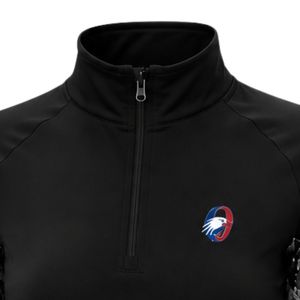 Haut de sport pour femme noir personnalisé par le fabricant, à quart de zip, avec empiècement floral sur la manche, à manches longues, pour l'entraînement et le sport - Product Image 5
