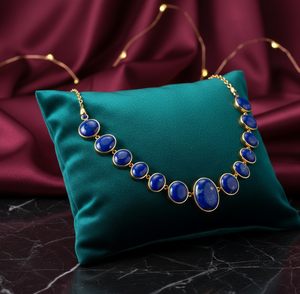 Collier Statement Bleu Multi-Pierres, Collier Chunky Designer en Zircon Cubique, Argent 925 Plaqué Or 18K, Bijoux de Fête et de Mariage - Product Image 4