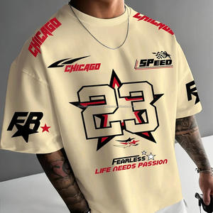 Camiseta Personalizada con Logotipo, Estilo Retro Urbano para Hombre, Hombros Caídos, Vintage, de Carreras, Tejida, de Algodón Orgánico, con Gráfico de Letras - Product Image 1