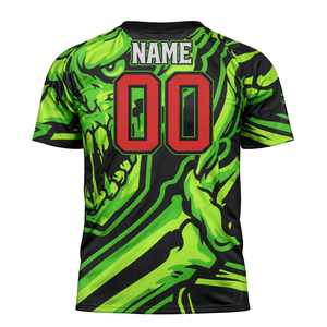 เสื้อฟุตบอลแบบซับลิเมชั่นสั่งทำสำหรับผู้ชาย สีเขียวดำ ลายหัวกะโหลก คอวี ชุดทีม ระบายอากาศได้ดี เสื้อกีฬา - Product Image 3