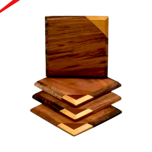 Eco-Friendly Handmade Wood Coaster <b>Set</b> With Modern Holder Square Cup Mats For Home Decor Office And Luxury Gifts - Product Image 5