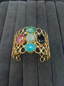 Nueva Pulsera de Moda Hecha a Mano con Múltiples Piedras Ajustable para Mujer, Brazalete de Latón con Múltiples Colores Naturales, Personalizable, Ideal para Fiestas - Product Image 3